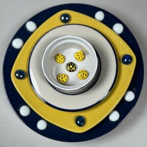 10 inch Art Glass Flower, yellow, white and blue.  Hand crafted